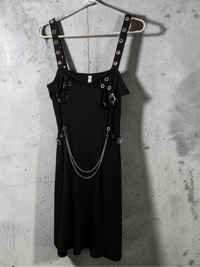 DressForum Black Gothic Grunge Grommet Chain Midi Dress – Size 8